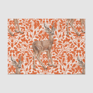 Deer on decorative oak damask pattern in dark oran tissue paper