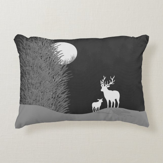 Deer on Moon Lit Hill  Accent Pillow (Front)