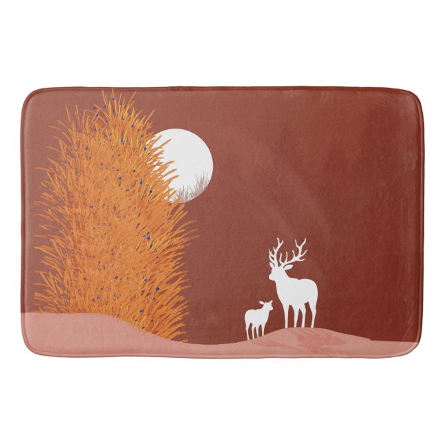 Deer on Moon Lit Hill  Bath Mat (Front)