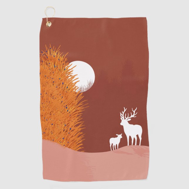 Deer on Moon Lit Hill  Golf Towel (Front)
