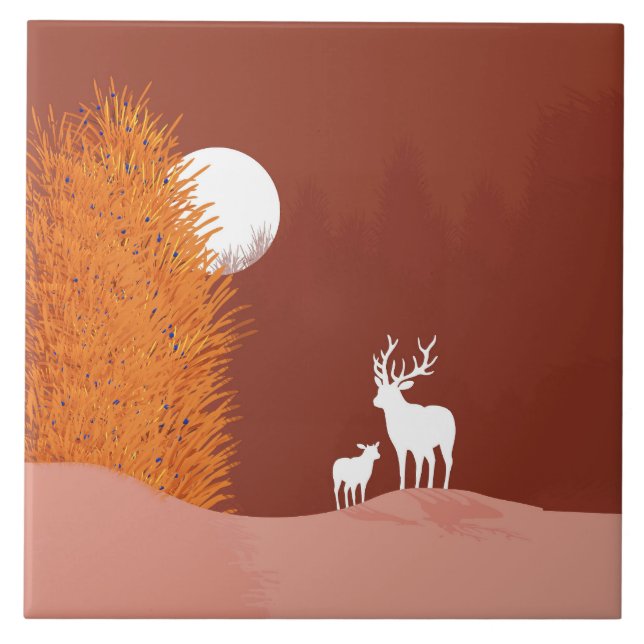 Deer on Moon Lit Hill  Tile (Front)