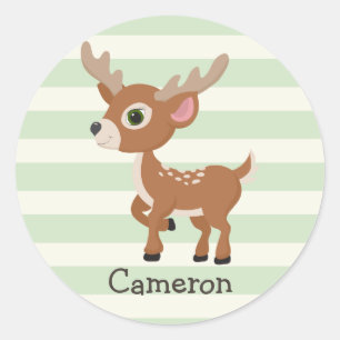 Deer on Pastel Green Stripes Classic Round Sticker