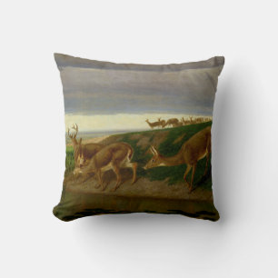 Deer on the Prairie (by William Holbrook Beard) Throw Pillow