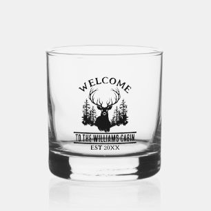 Deer Outdoors Camp Personalized Family Cabin Name Whiskey Glass
