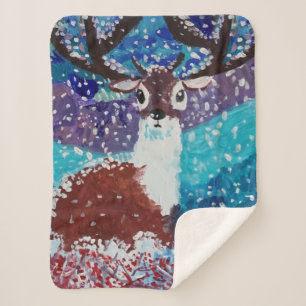 Deer Painting Sherpa Blanket