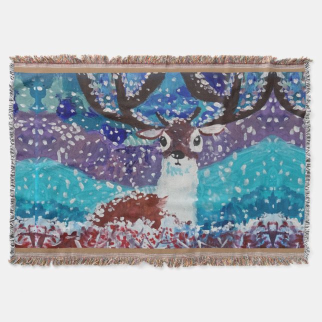Deer Painting Throw Blanket (Front)