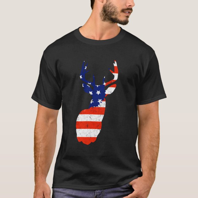 Deer Patriotic 4Th Of July Fourth Usa American Fla T-Shirt (Front)