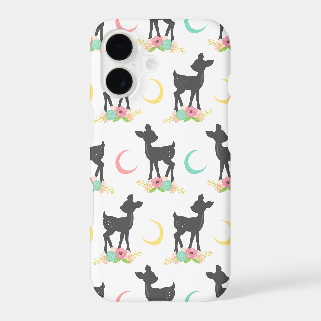 Deer Pattern, Baby Deer, Boho, Flowers, Moon (Back)