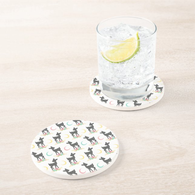 Deer Pattern, Baby Deer, Boho, Flowers, Moon Coaster (Side)