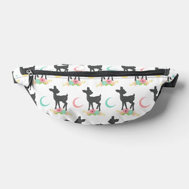 Deer Pattern, Baby Deer, Boho, Flowers, Moon Fanny Pack (Lay Down)