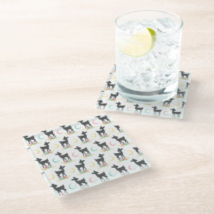 Deer Pattern, Baby Deer, Boho, Flowers, Moon Glass Coaster