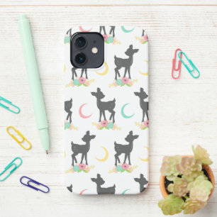 Deer Pattern, Baby Deer, Boho, Flowers, Moon iPhone 12 Case