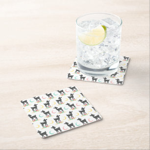 Deer Pattern, Baby Deer, Boho, Flowers, Moon Square Paper Coaster