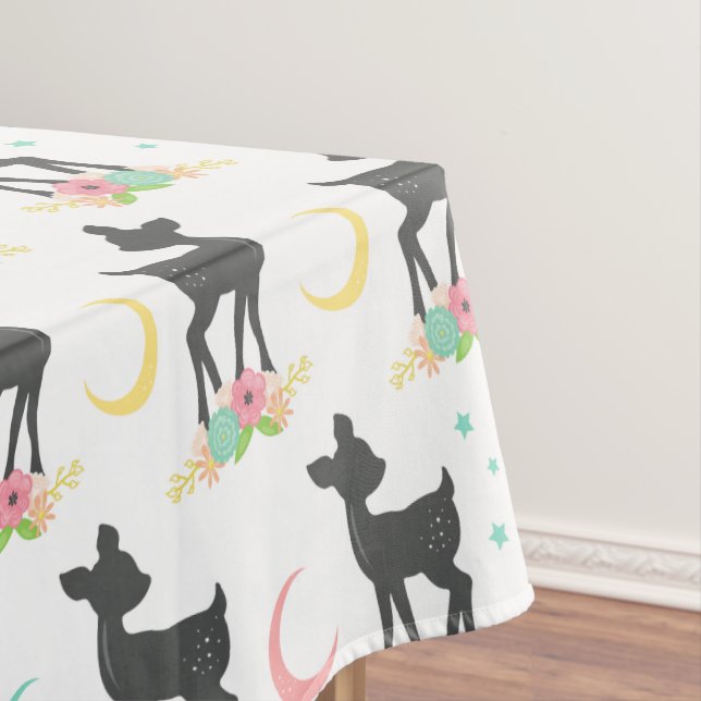 Deer Pattern, Baby Deer, Boho, Flowers, Moon Tablecloth (In Situ)