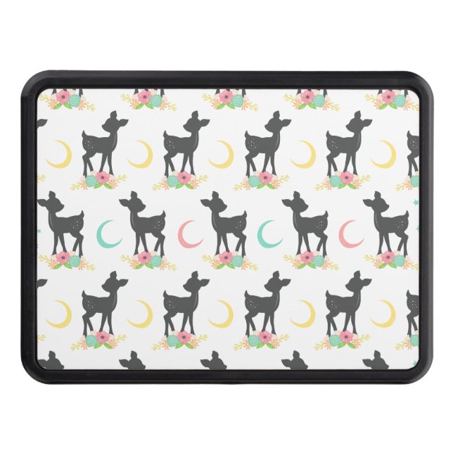 Deer Pattern, Baby Deer, Boho, Flowers, Moon Trailer Hitch Cover (Front)