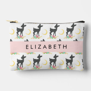 Deer Pattern, Baby Deer, Boho, Flowers, Your Name Accessory Pouch