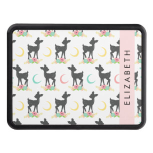 Deer Pattern, Baby Deer, Boho, Flowers, Your Name Trailer Hitch Cover