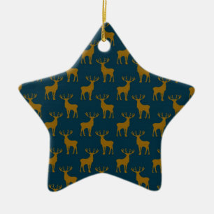 Deer Pattern Brown and Blue Ceramic Ornament