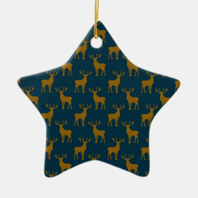 Deer Pattern Brown and Blue Ceramic Ornament (Front)
