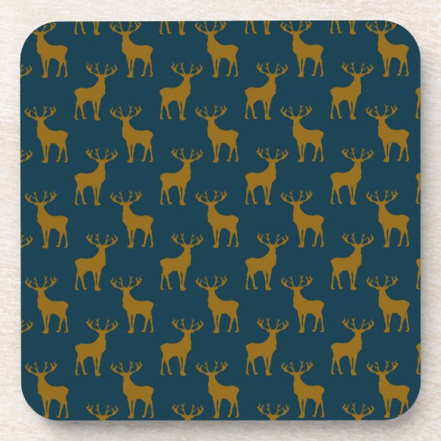 Deer Pattern Brown and Blue Coaster (Front)