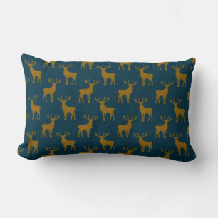 Deer Pattern Brown and Blue Lumbar Pillow