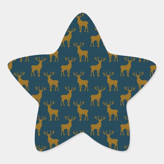 Deer Pattern Brown and Blue Star Sticker (Front)