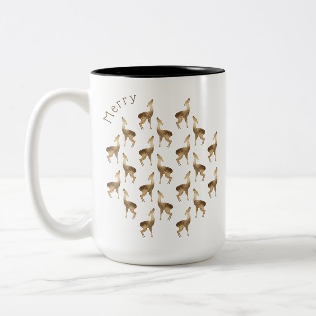 Deer Pattern Gold Glitter, Christmas  Two-Tone Coffee Mug (Left)
