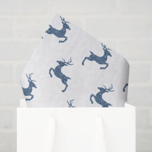 Deer Pattern In Faux Blue Glitter Texture Look Tissue Paper