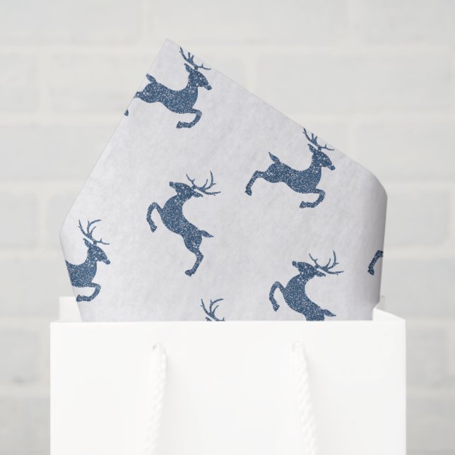Deer Pattern In Faux Blue Glitter Texture Look Tissue Paper (Gift Bag)