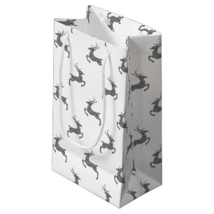 Deer Pattern In Faux Grey Glitter Texture Look Small Gift Bag