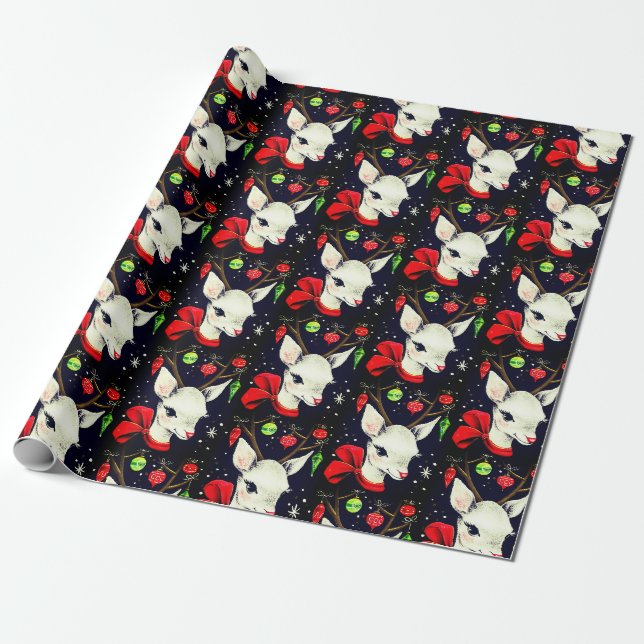 Deer Pattern Retro Christmas Gift Wrapping Paper (Unrolled)