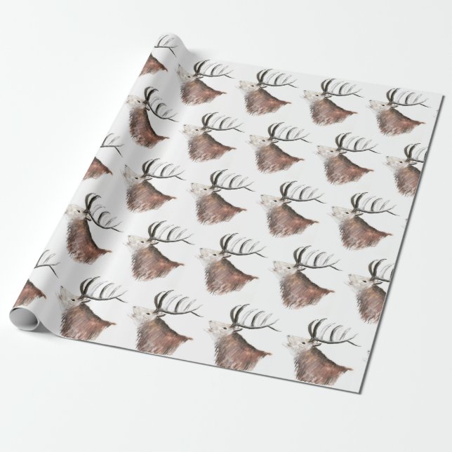 Deer Pattern Watercolor Rustic Christmas Wrapping  Wrapping Paper (Unrolled)