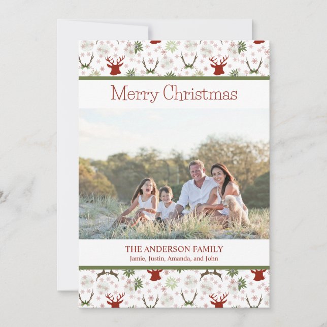  Deer Patterned Christmas Photo Holiday Card (Front)