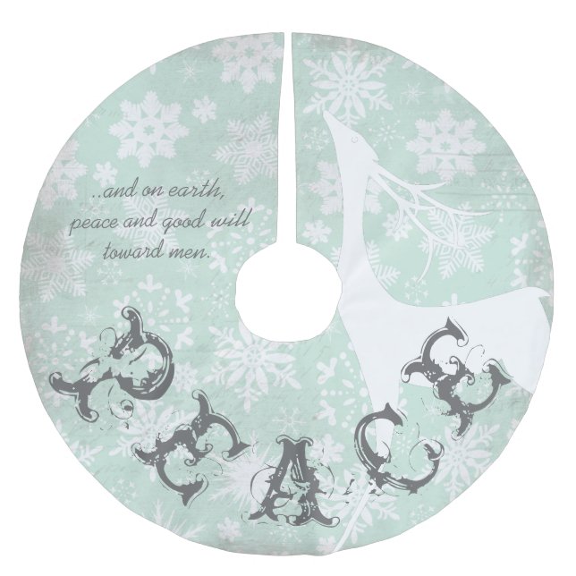 Deer Peace and Good Will Holiday Tree Skirt (Front)