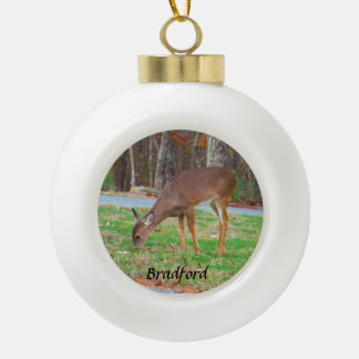 Deer, Personalize with name Ceramic Ball Christmas Ornament