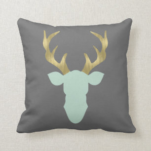Deer Pillow, Deer Head, Antlers, Editable Colour Throw Pillow
