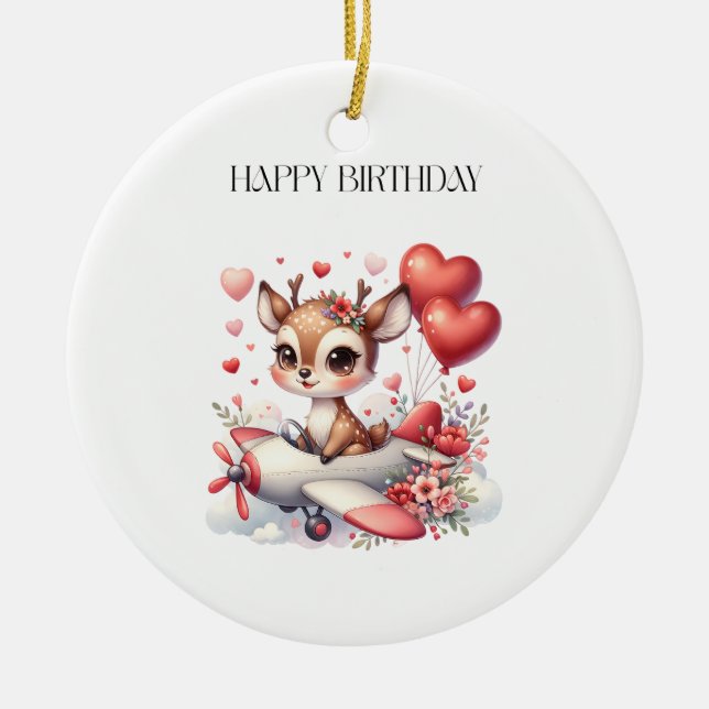 Deer Pilot Birthday Ceramic Ornament (Front)