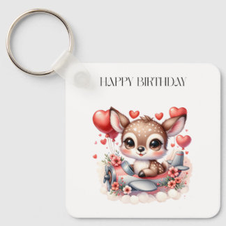 Deer Pilot Birthday Keychain