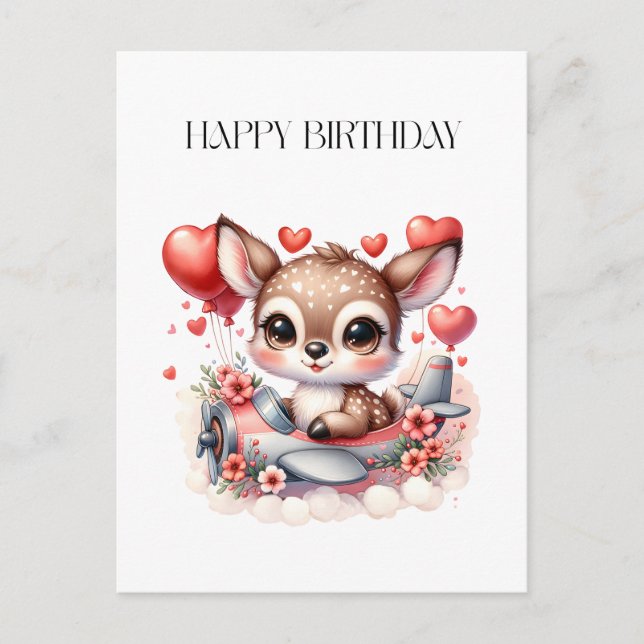 Deer Pilot Birthday Postcard (Front)