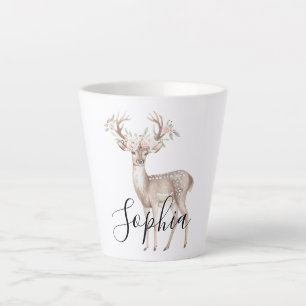 Deer Pink Flowers Latte Mug