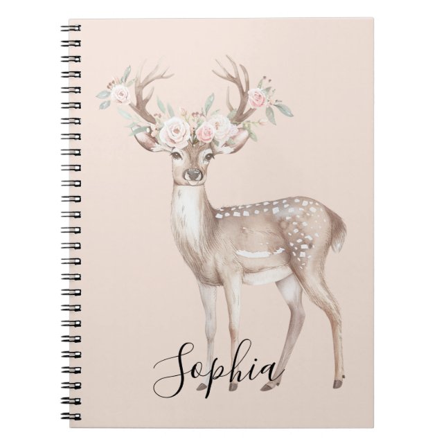 Deer Pink Flowers Notebook (Front)