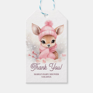 Deer Pink Hat Scarf WInter Wonderland Baby Party  Gift Tags