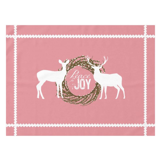 Deer Pink Peace Joy  Wreath Tablecloth (Front (Horizontal))