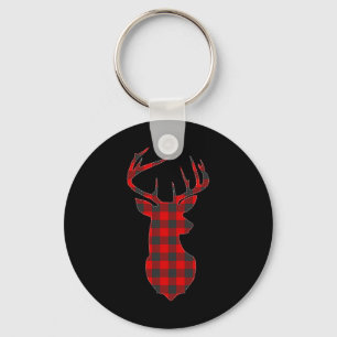 Deer Plaid Red Reindeer Buck Christmas Xmas Keychain