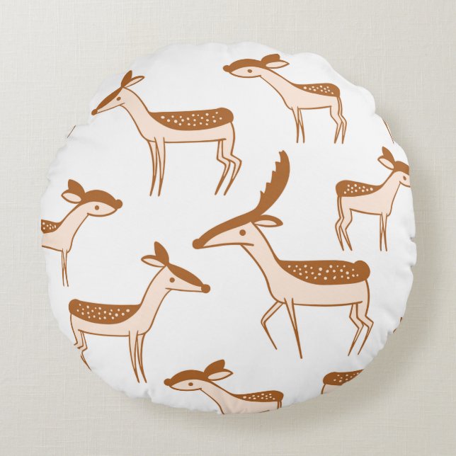 Deer Playing in the Snow Round Pillow (Front)