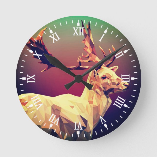 Deer Polygon Design Round Clock (Front)