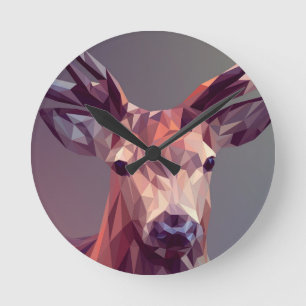 Deer Polygons Art Design Graphic Animal Stag Postc Round Clock