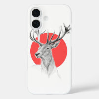 Deer portrait drawing Red circle Animal art