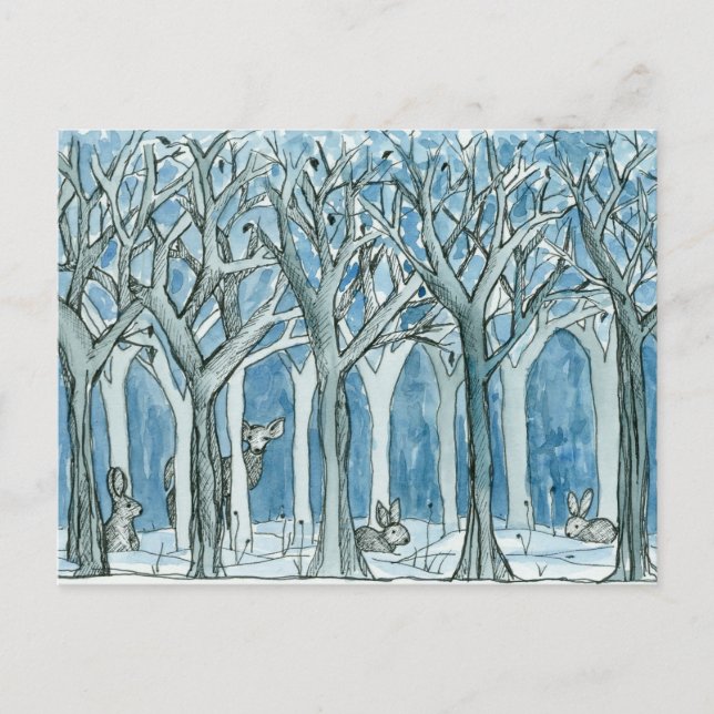 Deer Rabbits Forest Animals Wildlife Winter Postcard (Front)