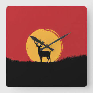 Deer red and black square wall clock